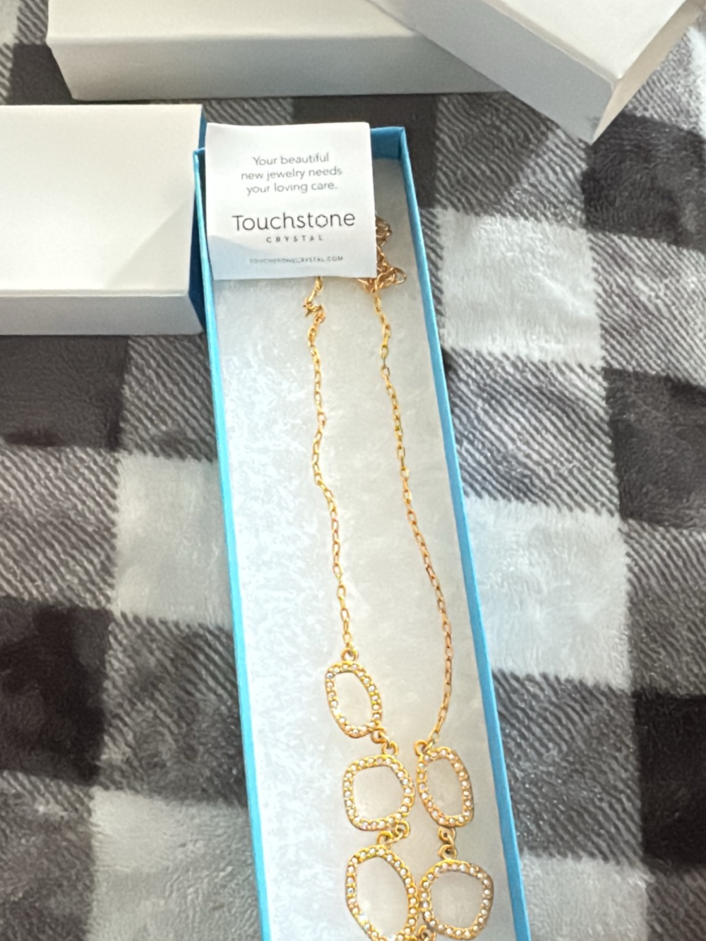 Touchstone Crystal Gold Linked Oval Crystal Necklace